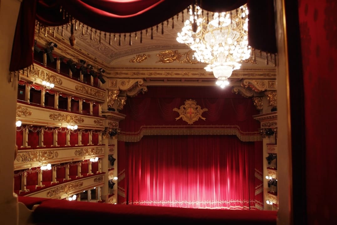 The curtain and chandelier from the boxes