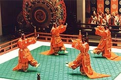 A bugaku dance on the stage