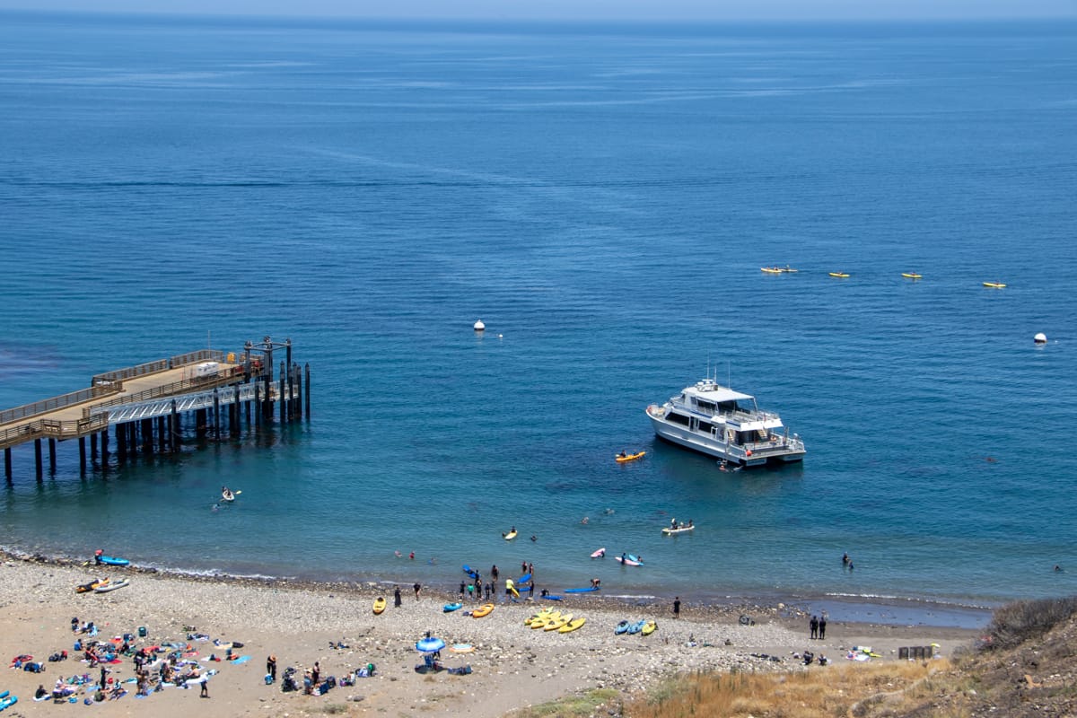 The pier and beach at Scorpion Anchorage