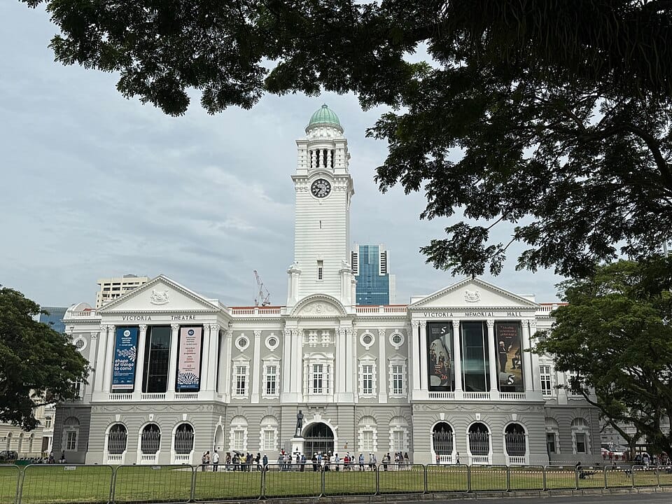 The theatre, clock tower and concert hall on Empress Place