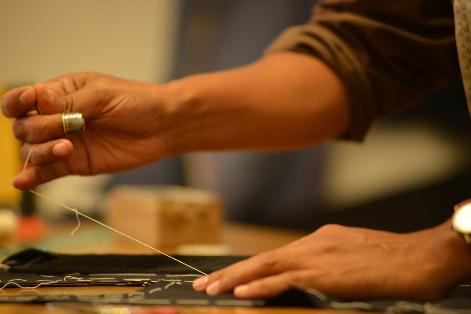 Hand basting in the workshop