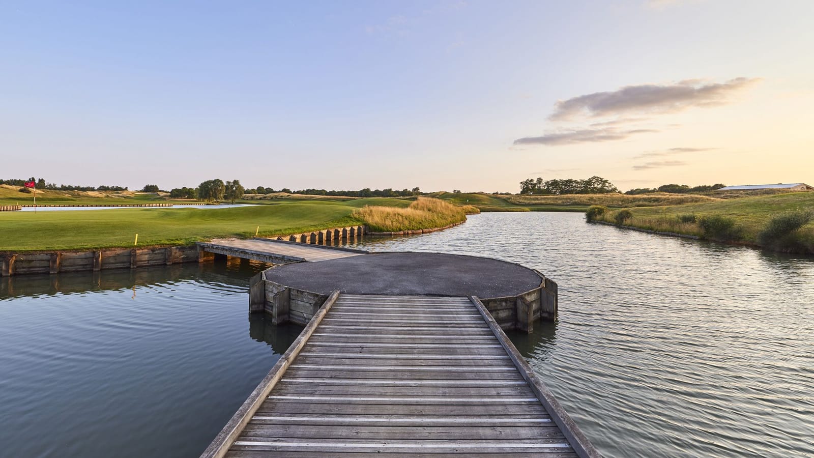 The walkway across the water to a tee