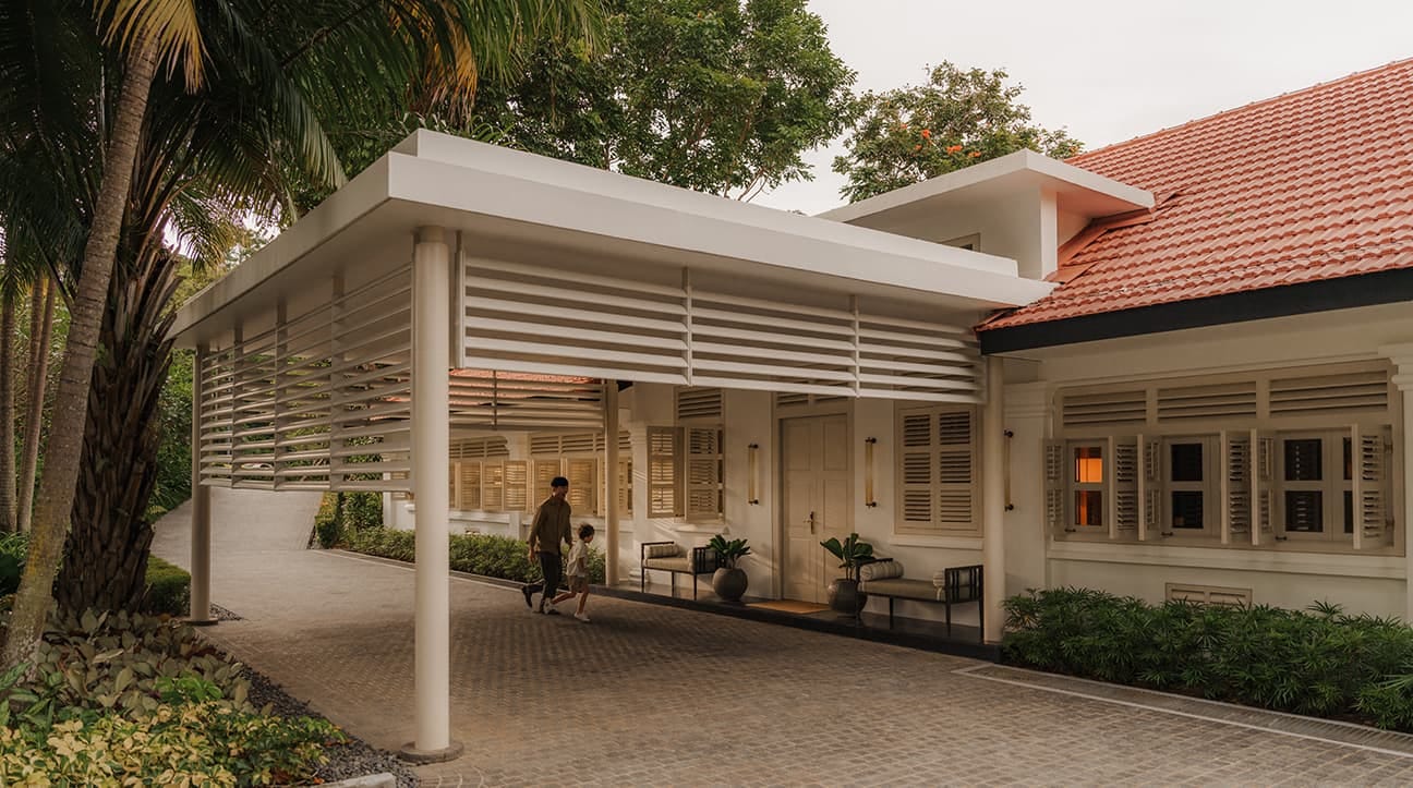 The manor's entrance and carport