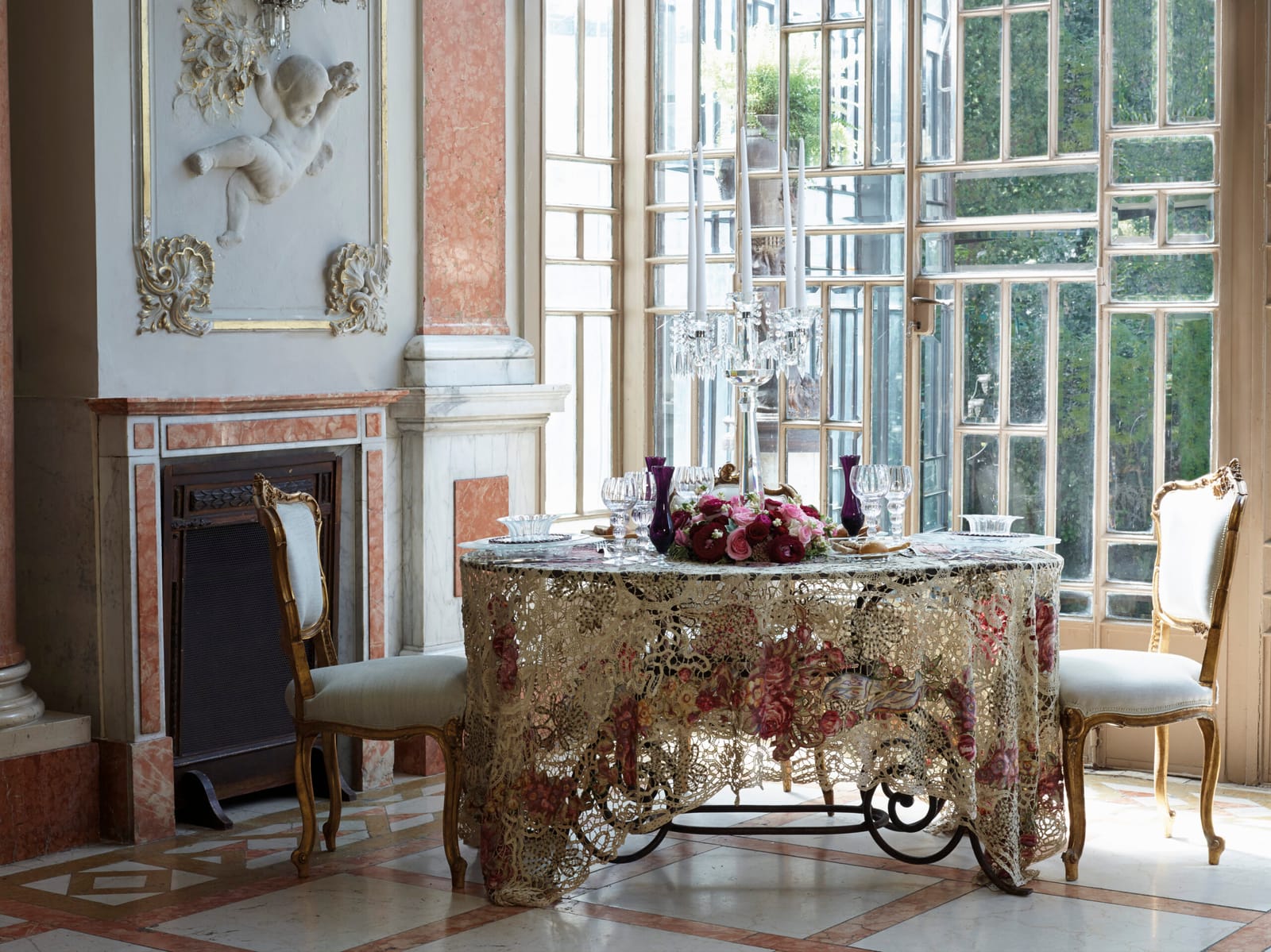 A table by the garden windows