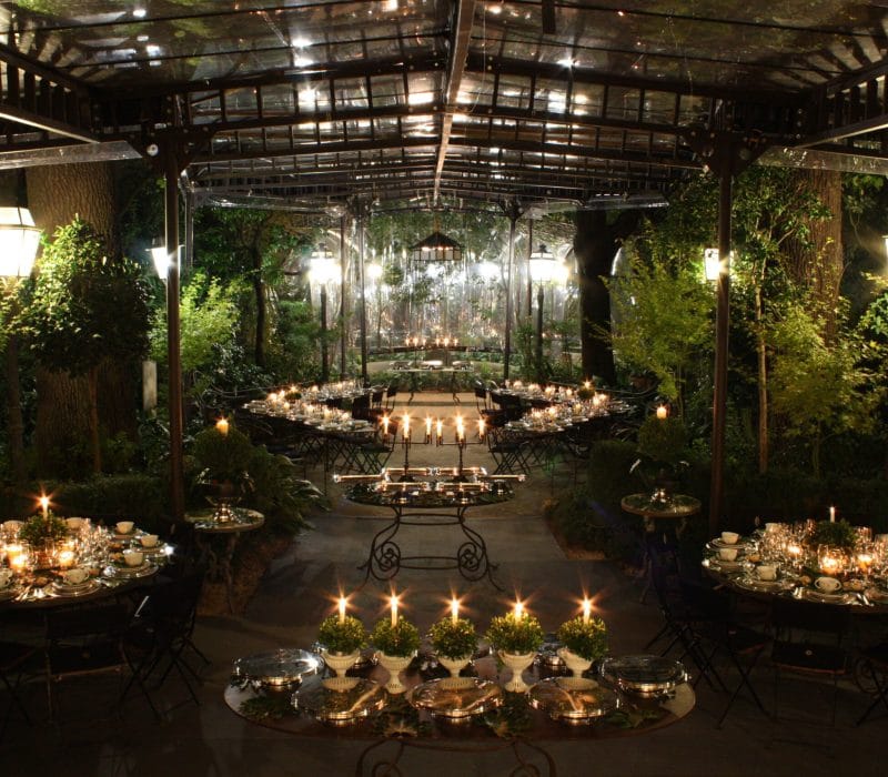 The garden set for a private dinner