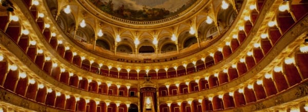 The auditorium and painted ceiling of the Costanzi