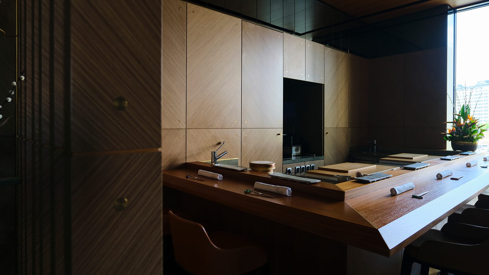 The seven-seat counter by the window