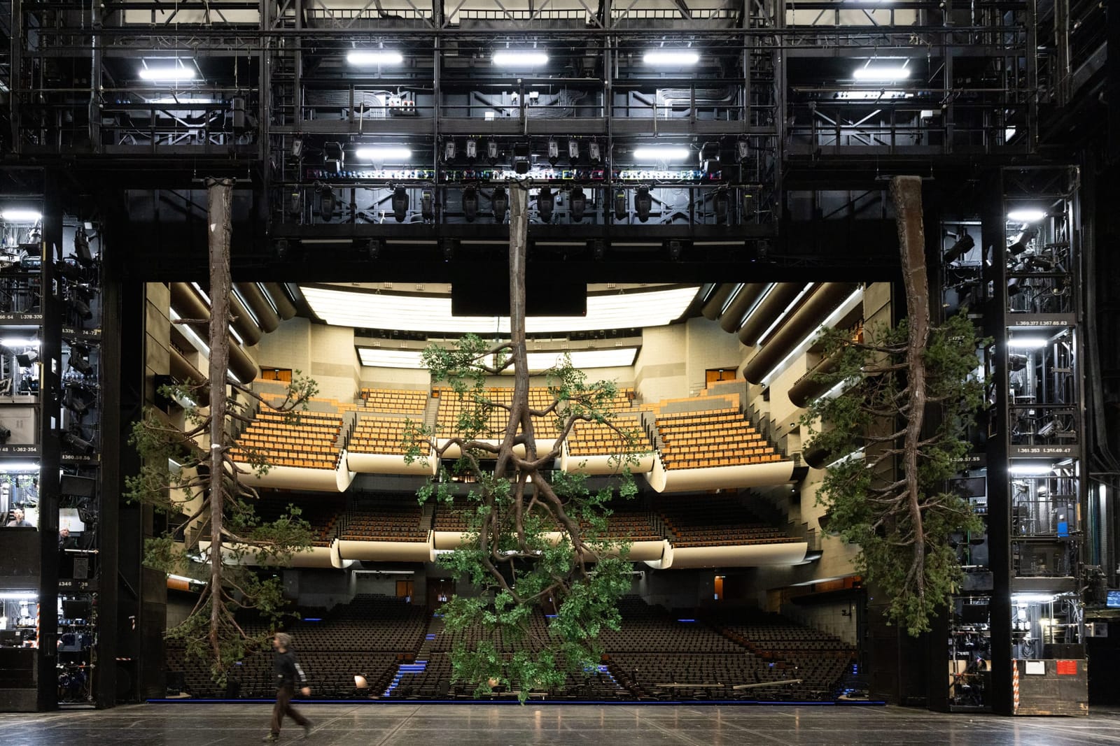 The Opéra Bastille stage, seen towards the auditorium, with the Ring's trees
