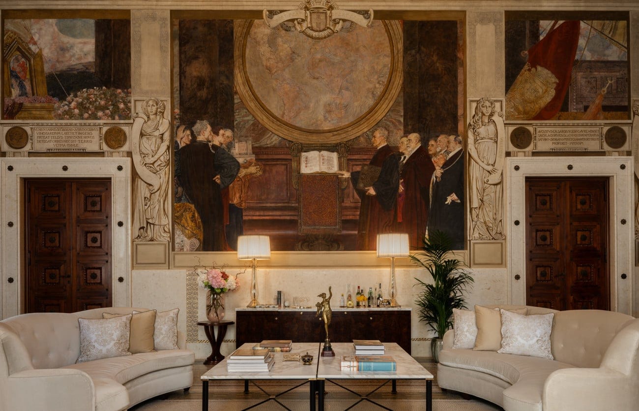 The fresco wall of the former council chamber