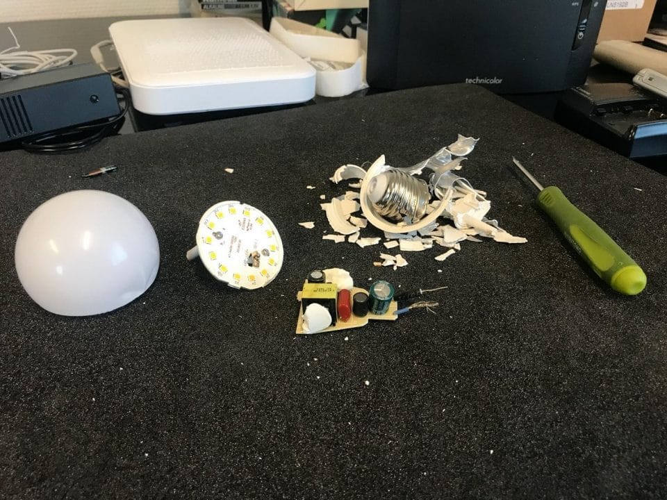 A light bulb taken apart in a sweep