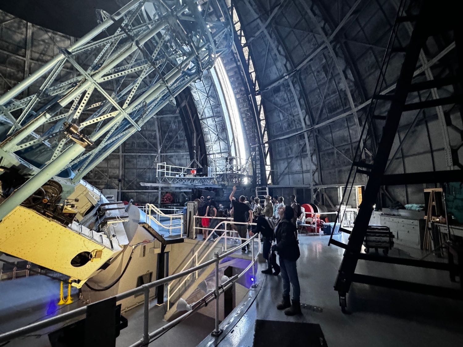 Inside the dome, beside the telescope tube