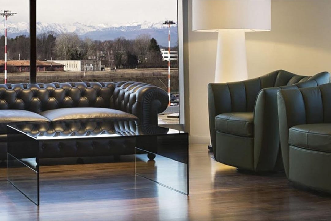 The Montale lounge, the Alps beyond the airfield
