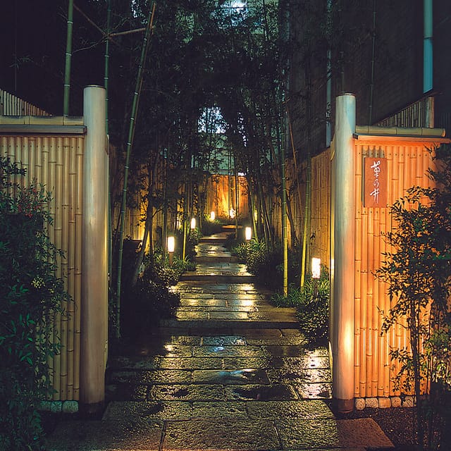 The bamboo-lined path to the entrance