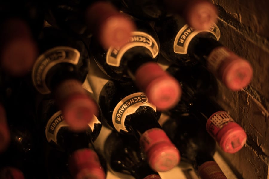 Bottles in the wine cellar