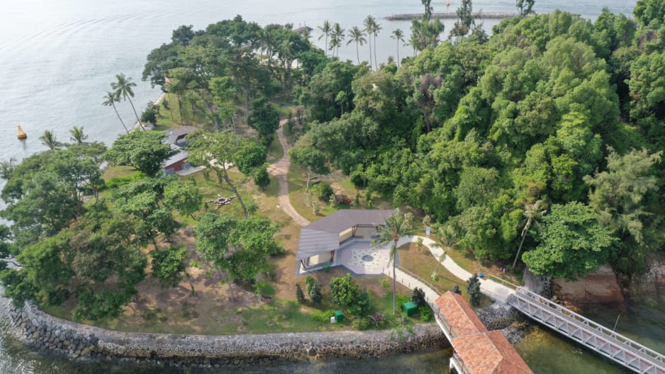 Big Sister's Island from above, jetty and trail