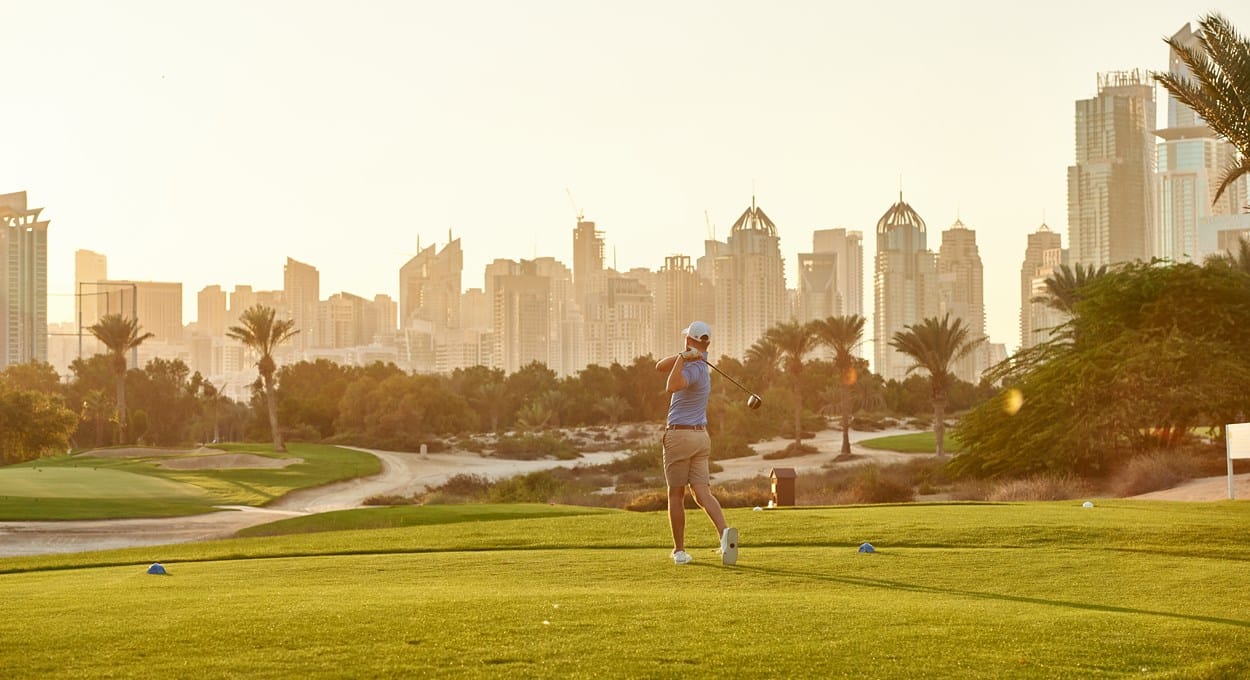 A tee shot with the skyline beyond