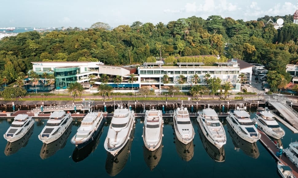 Superyacht berths in front of the clubhouse