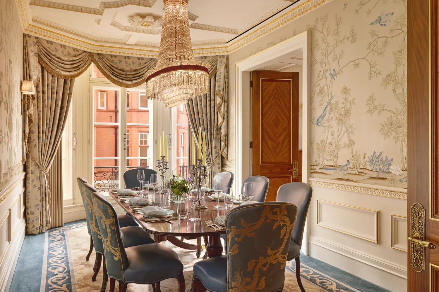 The dining room, set for eight