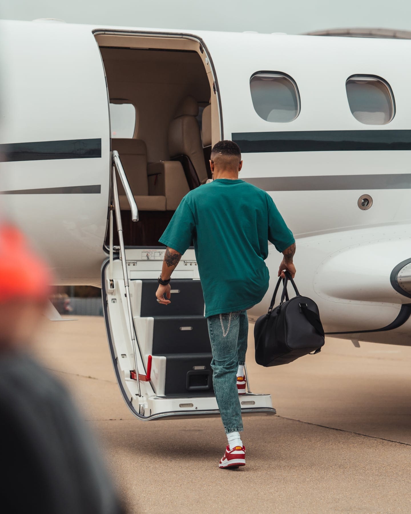 Boarding a jet on the apron