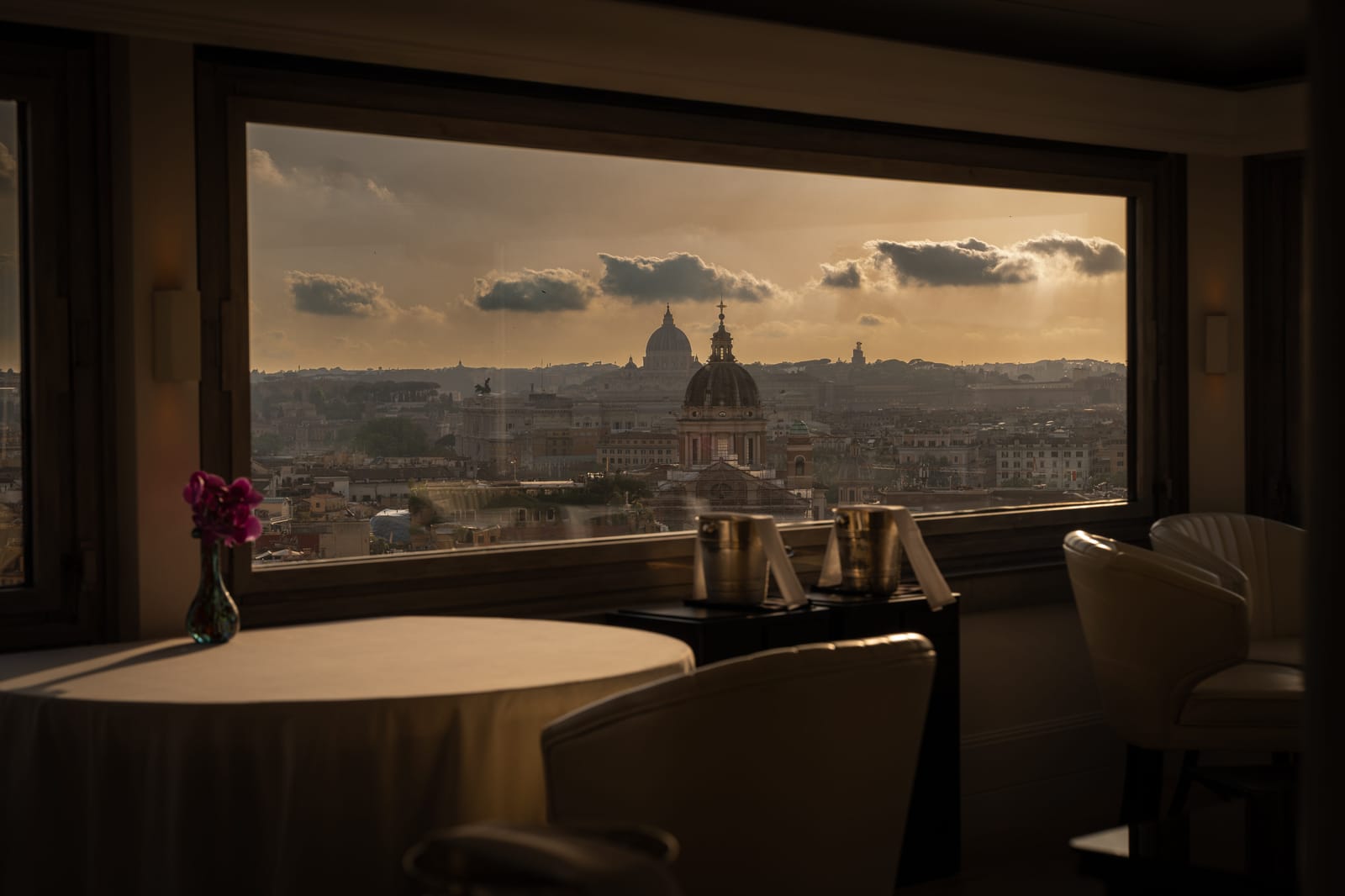 A window table over the domes of Rome