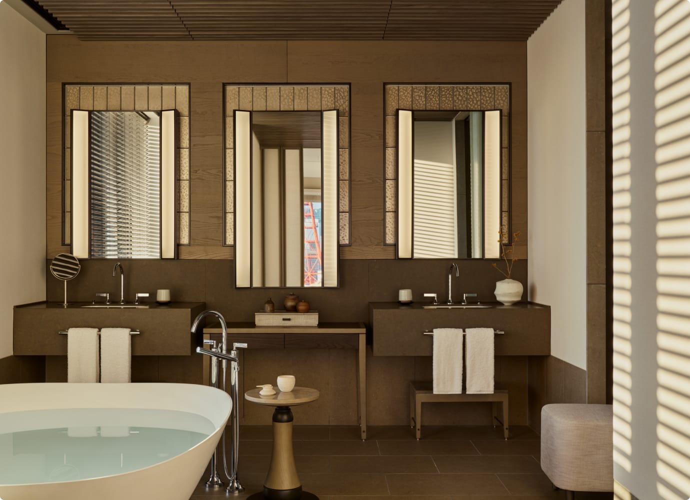 Bathroom with soaking tub and double vanity