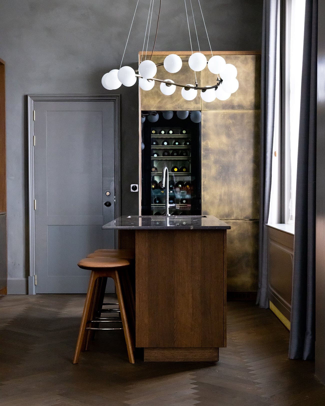 Kitchen island and wine cabinet