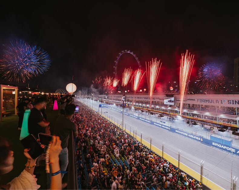 Fireworks over the pit straight from a trackside suite