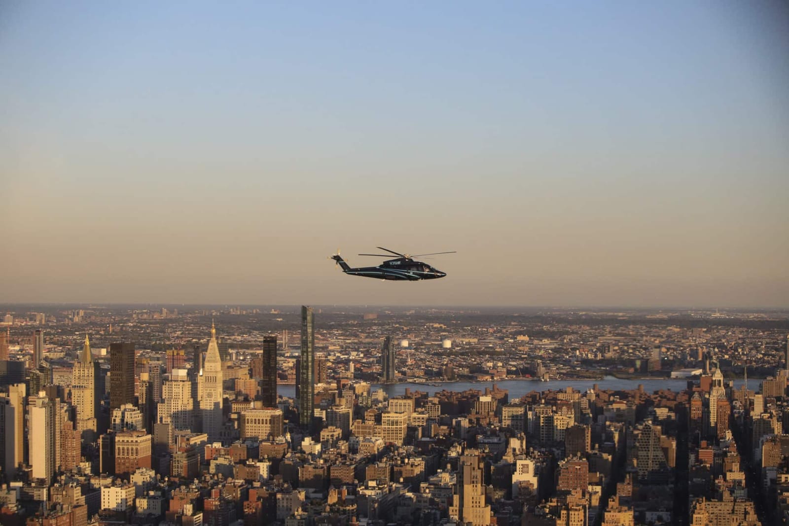 Over Manhattan and the East River