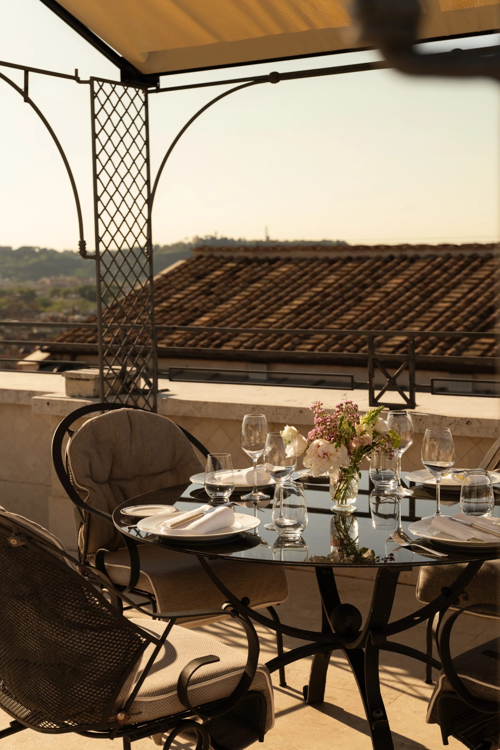 Dinner under the terrace pergola