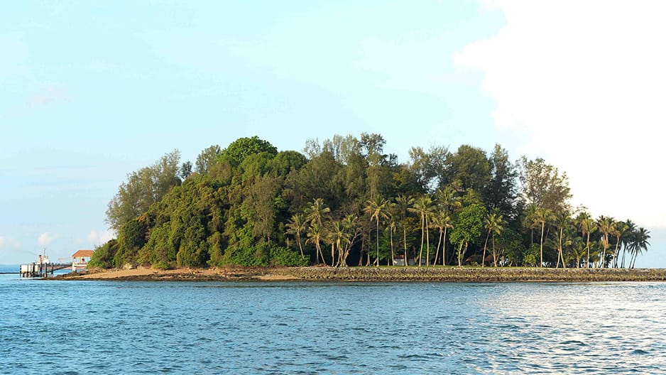The island and its jetty from the water