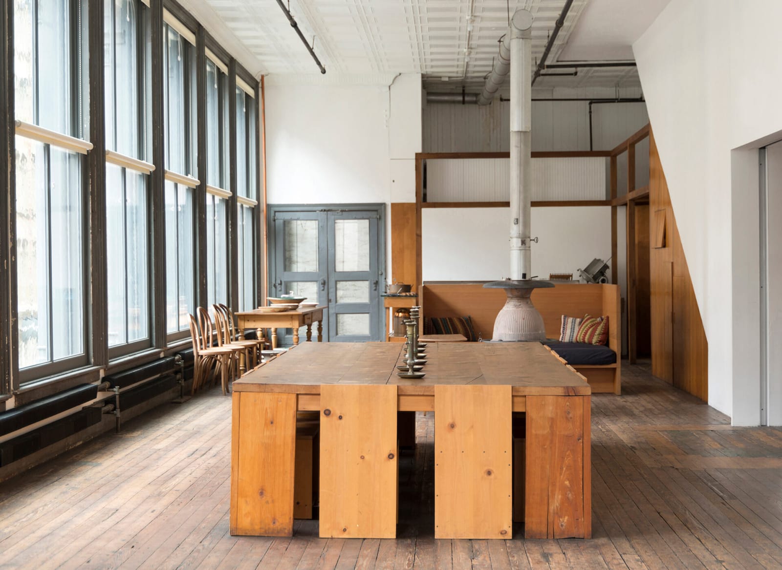 The second-floor kitchen and table