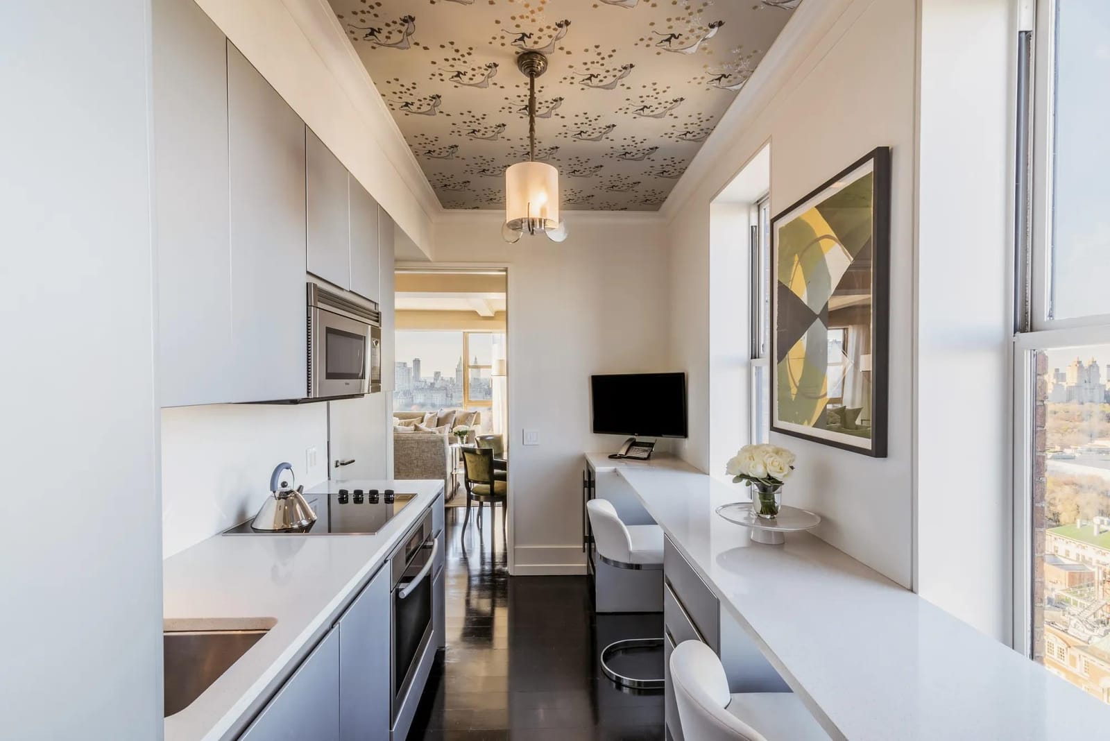 The kitchen and the park beyond