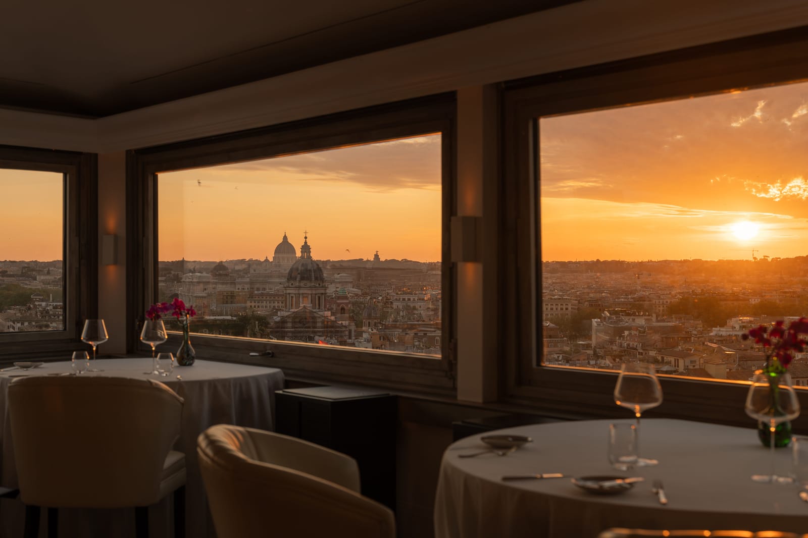 Dining room windows towards St Peter's at sunset