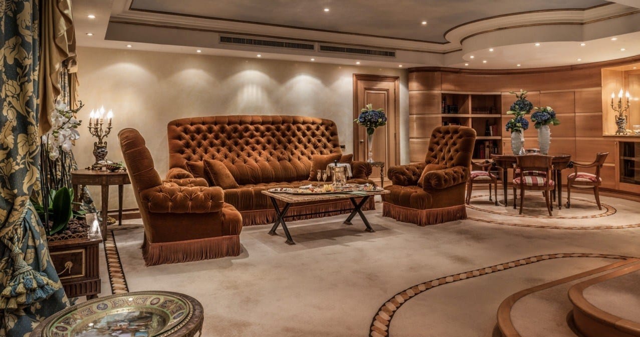 The living room and dining table