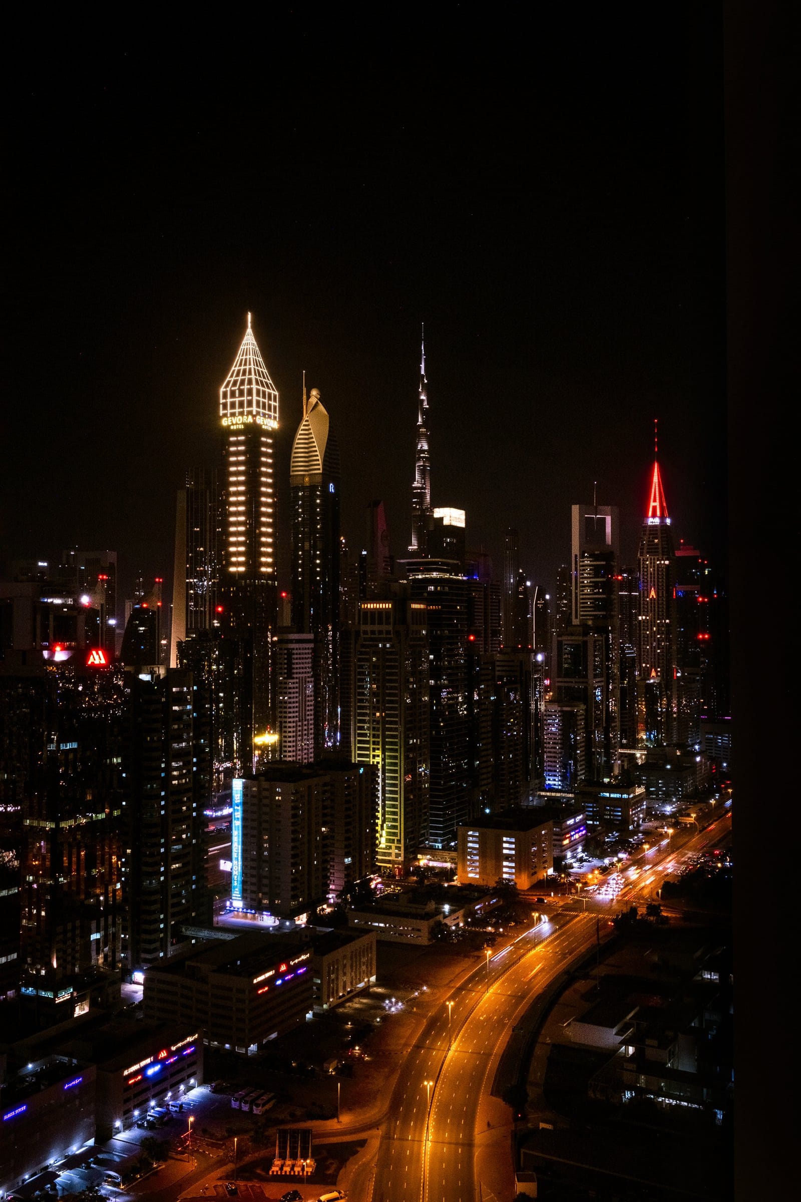 The skyline towards Sheikh Zayed Road at night