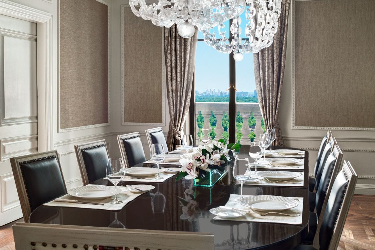 The dining room and the park beyond