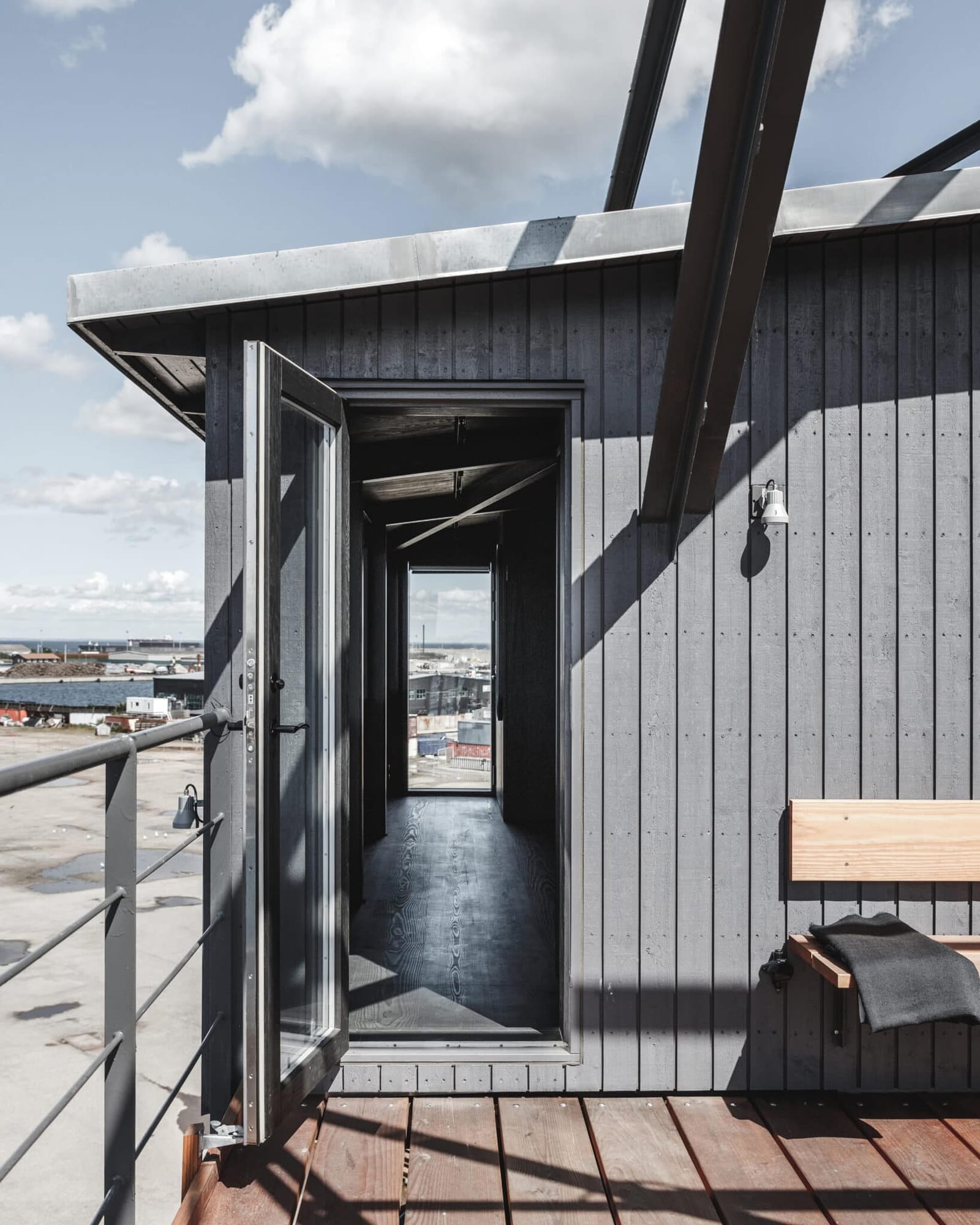 The terrace door at the top of the crane