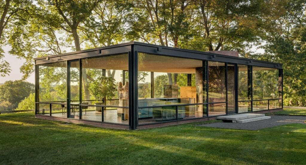 The Glass House on its lawn