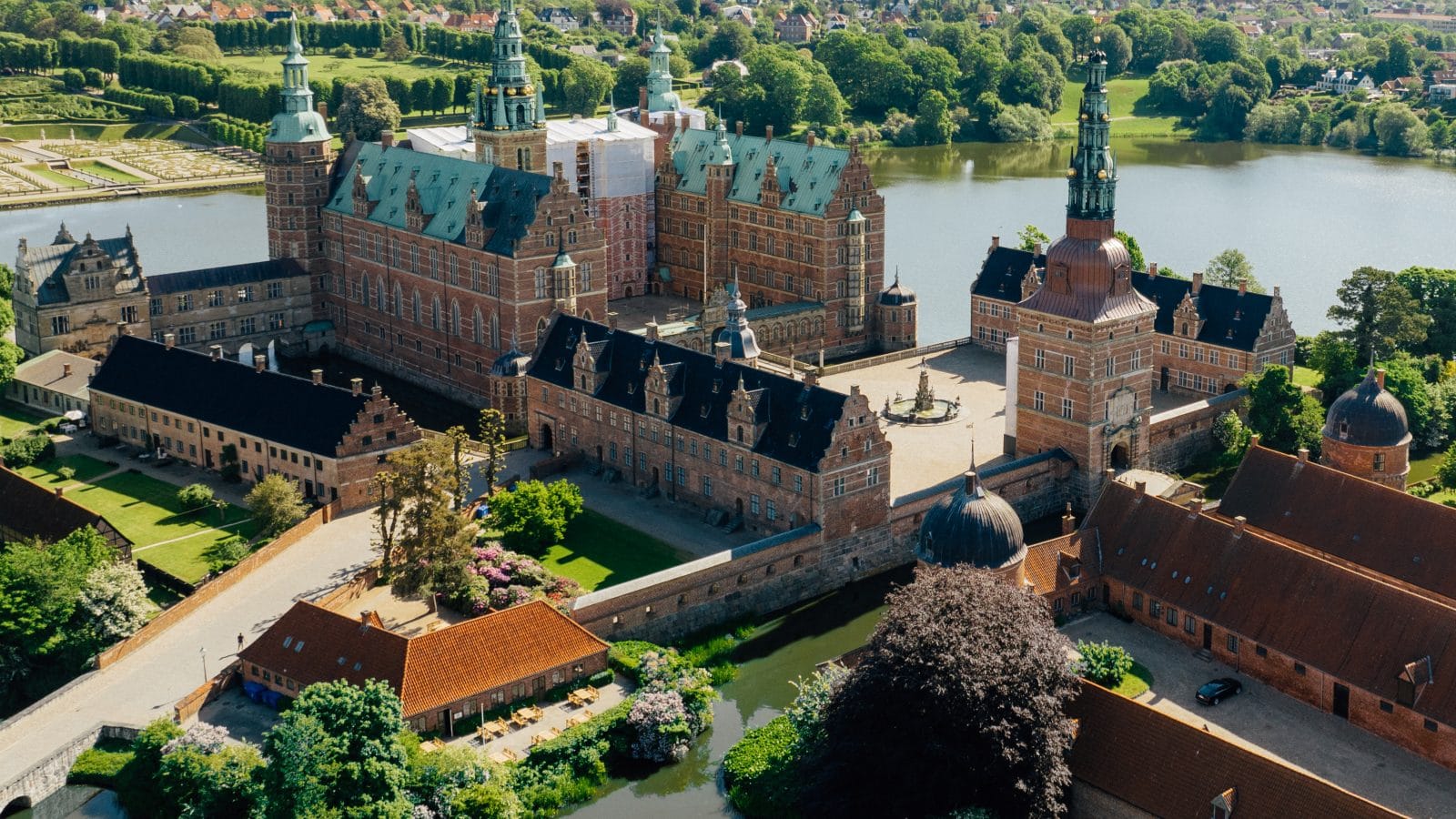 The castle on its islets from the air
