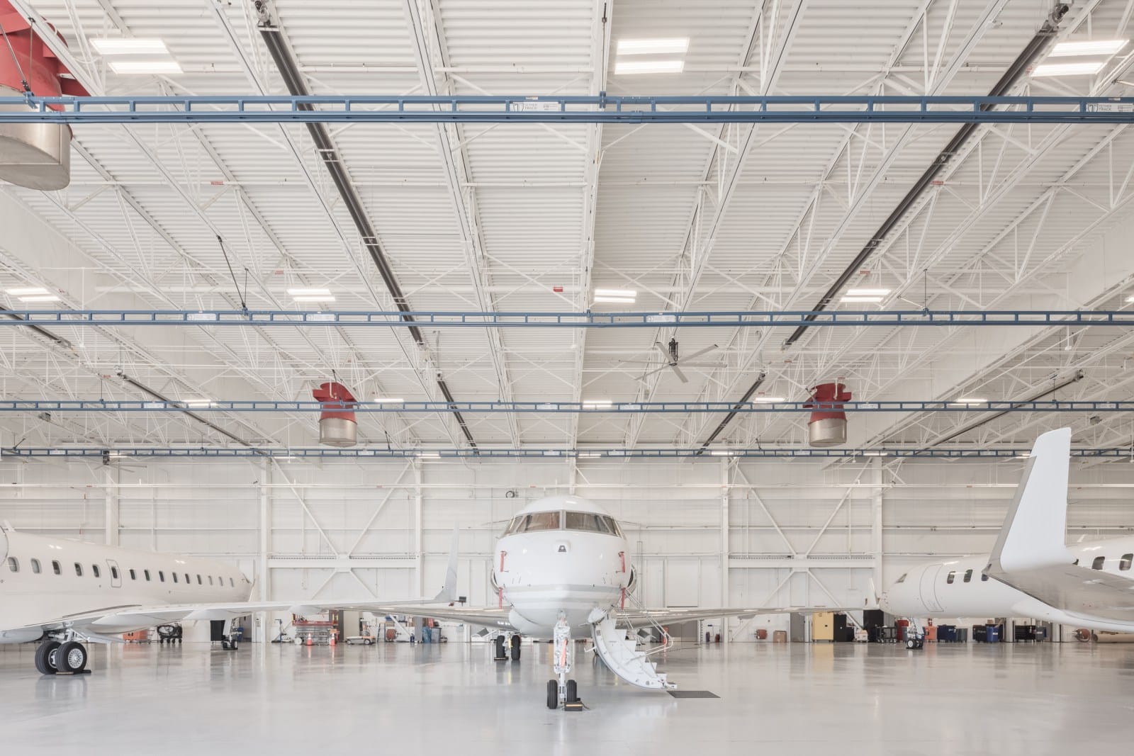 Inside a heated hangar