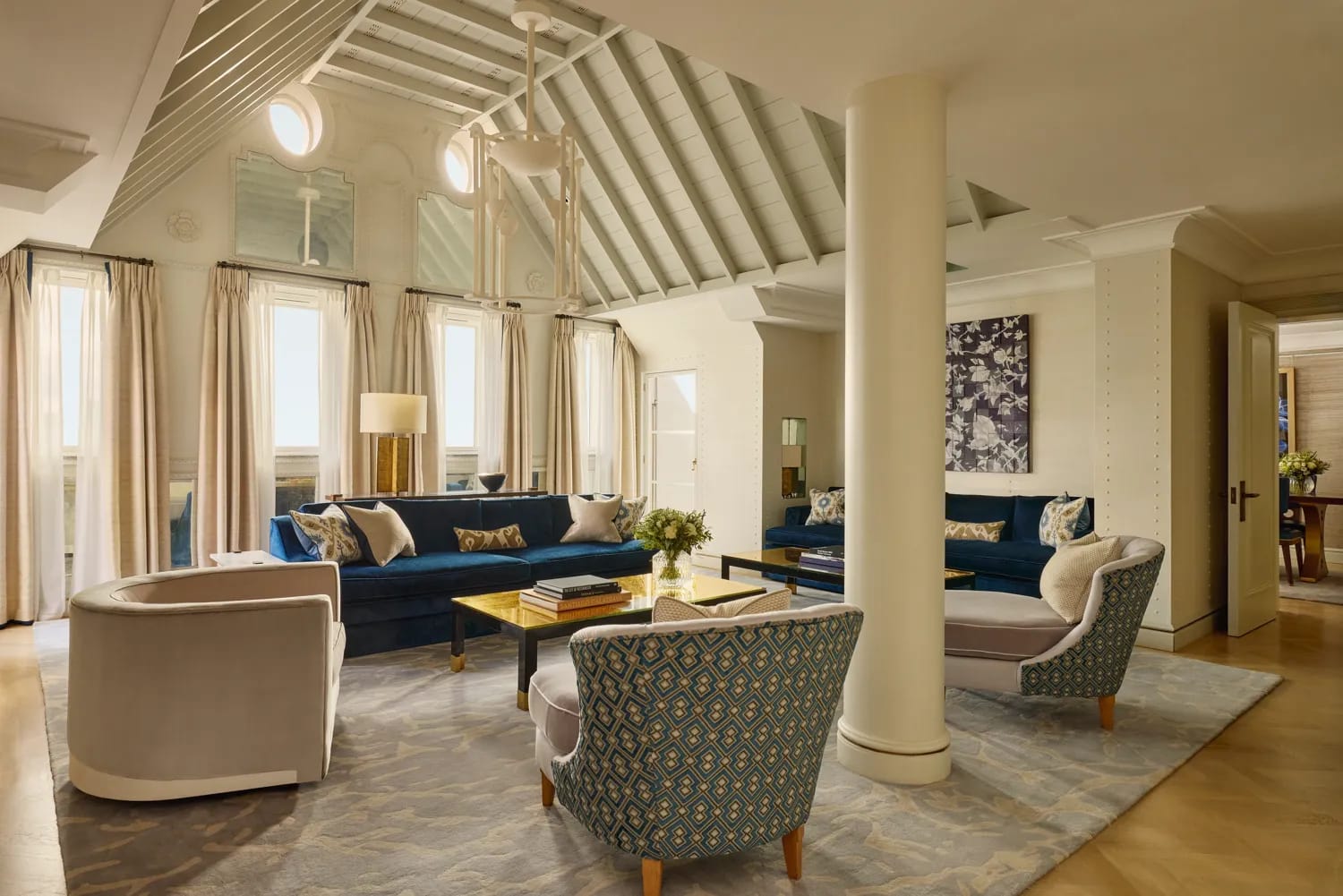 The sitting room under the double-height ceiling